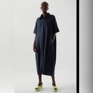 COS Relaxed Linen Shirt Dress - navy